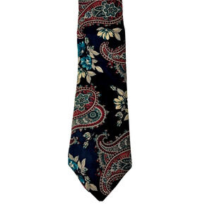 Royal Club Mens Italian Silk Tie Navy Blue Multicolor Paisley Floral